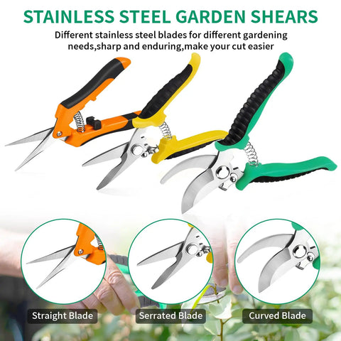 3 Pack Garden Pruning Shears Set With Stainless Steel Blades Ergonomic Anti Slip Handles Durable Garden Scissors For Plants