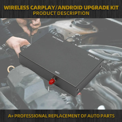 Wireless CarPlay And Android Auto Adapter Retrofit Kit For Toyota Entune 2.0 close-up view with a hand connecting it