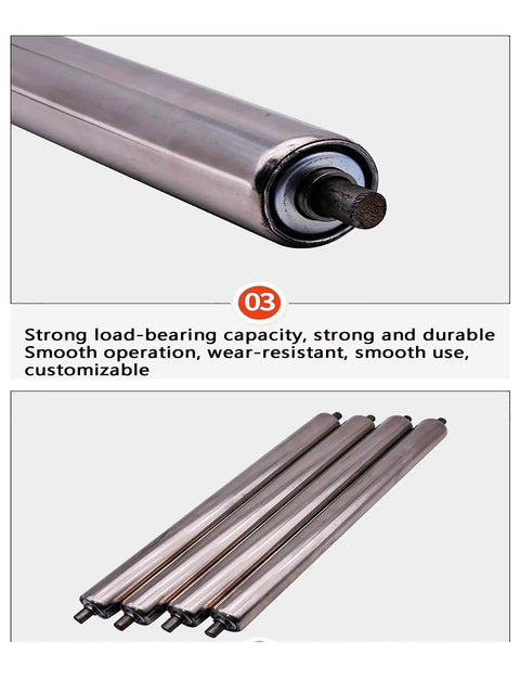 Built Tough Stainless Steel Conveyor Rollers 12 Mm Diameter Smooth Glide Non Powered Idlers in a pack of four for heavy duty use.