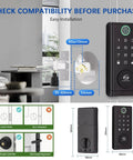 Top Pick Smart Door Lock Keyless Entry Deadbolt Fingerprint displayed with measurements for compatibility and installation.