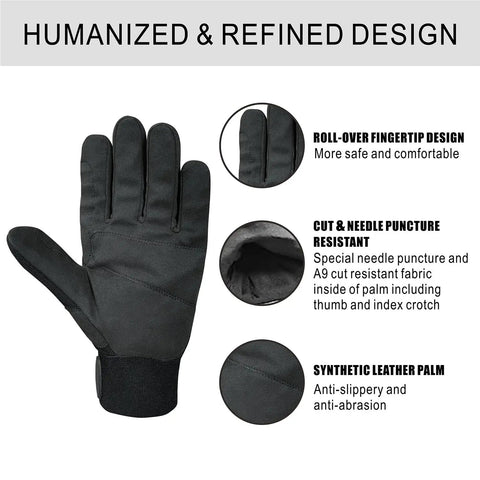 Needle Puncture Proof Garden Gloves With Thorn Guard For Garden Work And Animal Handling, front view showing design features.
