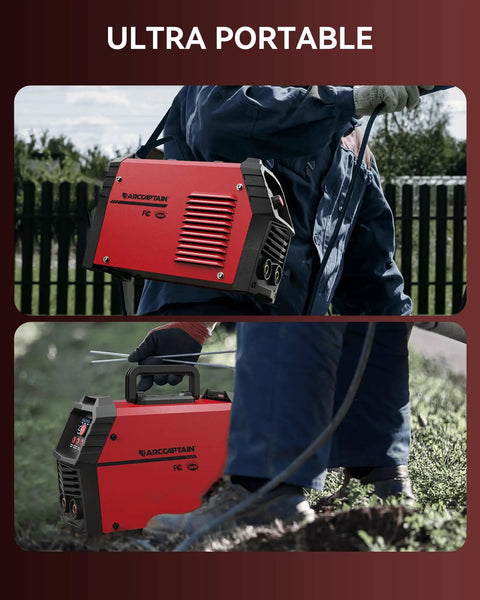 Person carrying 110V And 220V MMA Stick Welder With Large LED Display, Portable Welding Machine in outdoor setting