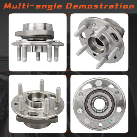 Multi-angle view of Front And Rear Wheel Hub Bearing Assembly Direct Fit For Buick Lacrosse Regal Allure Cadillac CTS XTS Chevy Malibu Impala Equinox Saab 9-5 GMC Terrain 5 Lug With ABS OEM Grade Replacement Easy Install Plug And Play.