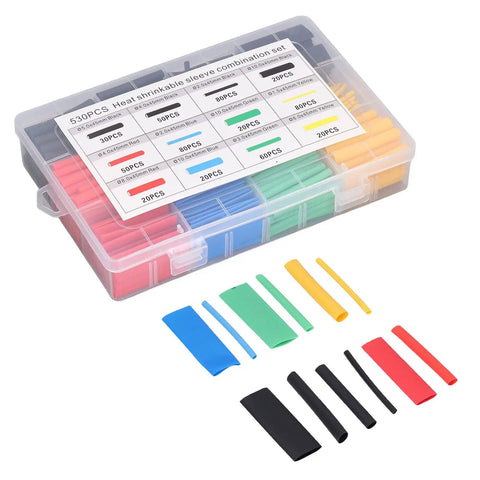 Ultimate 530 Pcs Electrical Insulation Protection Kit With Durable Heat Shrink Tubing Sleeve Variety Pack For Wire Wrap, Solder Joint Repair, Broken Cable Fix, And Led Filament Restoration In A Compact Wear Resistant Polyolefin Assortment, assorted colors in storage box
