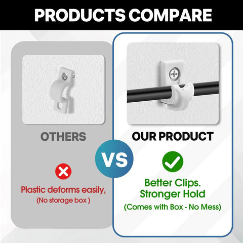 Comparison image of Heavy Duty Wire Shelf Clips With Screws And Anchors For Closet Wall Brackets White Plastic Shelving Hardware 25 Pack.