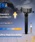 Set of 6 Ignition Coils and Iridium Spark Plugs UF648 Compatible With Chrysler showing coil and plug against temperature chart