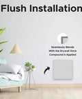 Top Tier 6X6 Flush Metal Access Panel With Bead Flange For Drywall Patch, No Sweat Install With Tough 20 Gauge Steel Door For Walls And Ceilings, Slick Concealed Hinges, Quick Cam Latch, Crisp White Finish framed against a living room wall showing flush installation.