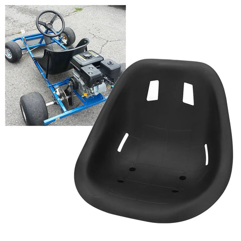 Go Kart Seat Saddle With Ergonomic Backrest For Drift Cars And Racing Karts Comfy ABS Seat in black, shown with go-kart layout