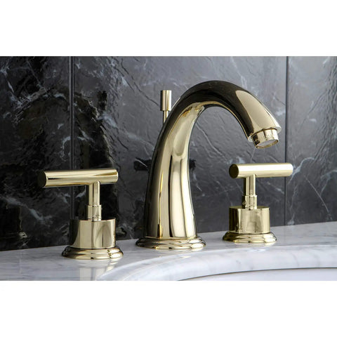 Concord 8 Inch Widespread Lavatory Faucet With Brass Pop Up Drain Polished Brass Finish 1.2 GPM Flow Two Handle Deck Mount