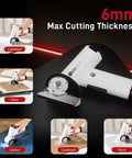 SEEKNEW Cordless Electric Scissors With LED Display, four speeds power box cutter cutting through fabric on a table.