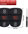 Two-pack fob button pad replacement kit for Kia Soul, Rio, Sportage models 2010-2014, includes 3-button rubber pads, flip key case, screwdriver