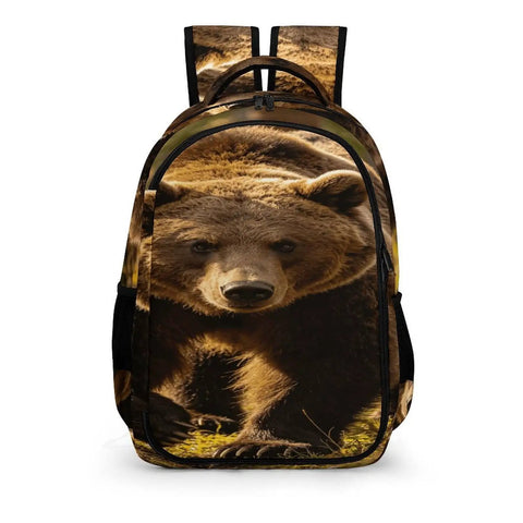 Forest Striding Brown Bear Printed Unisex Backpack With Large Capacity For Hiking School Travel Outdoors, durable polyester design