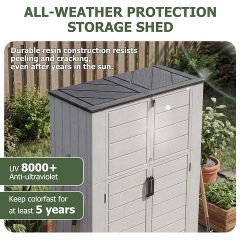 61 Cu Ft Outdoor Storage Shed With 56 Inch Wide Design, Waterproof Resin Cabinet With Floor in garden setting, durable structure