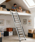 Foldable Aluminum Attic Ladder With 8 Step Design Portable Bunk Bed Access Stair With Handrails Built Tough Anti Slip Metal Climb Step Ladder For Dorm RV Home Supports 330 Lbs Easy Fold And Store, silver ladder in loft bedroom