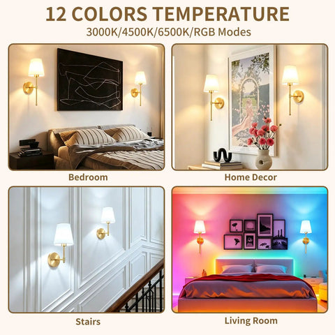 No Strings Attached Battery Wall Sconces Set Of Two Rechargeable Wireless Indoor Lights Cordless Modern Hallway Lamps with 12 color options