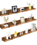 Three Piece Floating Wall Shelves Set With 47 Inch Long Ledges Raised Edge And Hidden Brackets Rustic Brown Dope Space Saver For Bathroom Kitchen Bedroom Office Living Room Decor And Display Storage, rustic wood shelves
