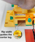 GRR Ripper Safe Rip Upgrade Kit For Table Saw Safety adding orange cursor index and center leg guard on push block.