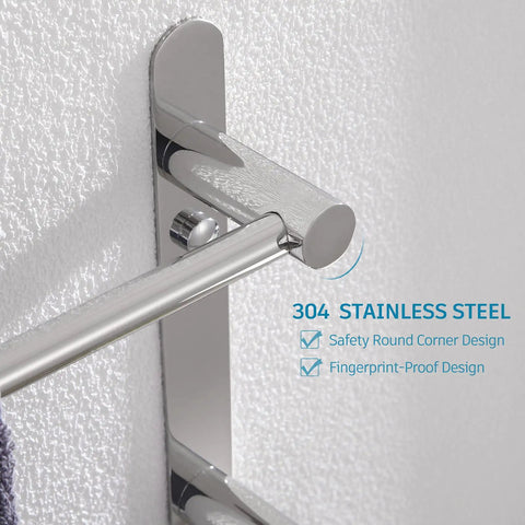 Close-up of Stainless Steel 3-Tier Ladder Towel Rack With Wall Mount In Polished Chrome, showing rustproof safety round corner design