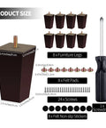 Set Of 8 Tough As Nails Square Wooden Couch Legs 4 Inch Tall Replacement Sofa Feet Heavy Duty Mid Century Modern Furniture Supports with tools and accessories.