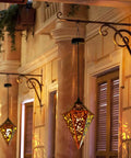 Two Pack Outdoor Solar Lanterns Hanging Waterproof Lights In Bronze With Diamond Shape, Rechargeable Solar Garden Decor