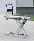 Heavy Duty Electric Scissor Lift Table, 660 Lbs Hydraulic Lifting Cart With Plug And Play Controls, foldable design, rolling wheels.