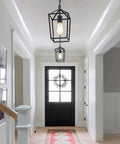 Totally Fresh 2 Pack Pendant Lights For Kitchen Island Featuring Modern Black Farmhouse Lantern Design in entryway with stair railing.