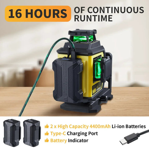 360 Self Leveling Laser Level With 60 Inch Tripod And One Thirteenth Inch Accuracy, Outdoor Pulse Mode Up To 197 Feet, Rechargeable Green Cross Line Laser Level Tool For Construction And Home Renovation, 16-hour battery pack