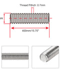 M4 Threaded Rods Kit 400mm Long 16 Inch 304 Stainless Steel Right Hand Threads Beaded Garden Stake Rods 0.7 Pitch 6 Pack With Nuts