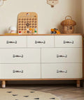 Dresser with 12Pcs 4 Inch Metal Gate Pull Handles Vintage Barn Door Pulls, silver finish on drawers in a room setup
