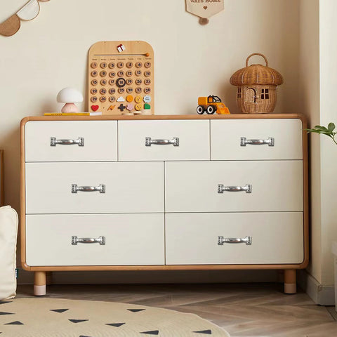 Dresser with 12Pcs 4 Inch Metal Gate Pull Handles Vintage Barn Door Pulls, silver finish on drawers in a room setup
