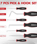 7 Piece Hook And Pick Set With Long And Mini Precision Picks 4 Small Hooks And 3 Large Hooks Carbon Steel Tools Includes Grab And Go Storage Bag For Easy Transport And Quick Access. assorted hook and pick tools with 35°, 75°, 90°, full hook, and straight pick