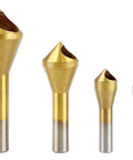 4 Piece Titanium Coated Countersink Chamfer Deburring Tool Set For Wood Metal PVC Aluminum Insulation Board Holes 2 To 5 Millimeters