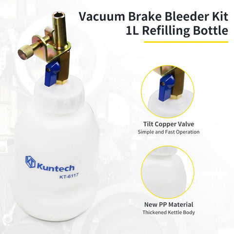 One Person Pneumatic Vacuum Brake Bleeder Kit With 2L Fluid Extractor And 1L Refilling Bottle showing copper valve detail