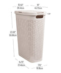 Slim Laundry Hamper With Lid, 40L Capacity Clothes Basket, Narrow Tapered Design For Tight Spaces in ivory with dimensions