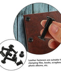 5 Sets M6 Chicago Screws Stainless Steel Barrel Nuts Hex Socket Binding Posts shown clamping leather, ideal for photo albums.