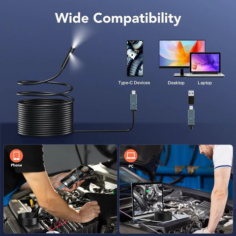 Dual Lens 5 Inch IPS Endoscope Camera With Lights Split Screen Borescope 1080P For Automotive And Home Use on phone and PC