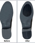 Before and after view of Non Slip Shoe Pads With Strong Adhesive Grips For Heels Silicone Sole Protectors To Shield Toe And Heel Durable Black 6 Pairs For Everyday Wear And Long Lasting Traction on shoe soles.