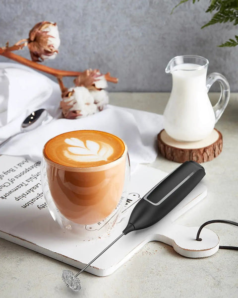 Handheld Frother Battery Powered Foam Maker Wand With Stainless Steel Whisk For Coffee Lattes Cappuccino Matcha Home Barista Grade Black