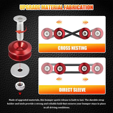 Universal Car Bumper Clip Kit With Front And Rear Quick Release Tabs Durable Aluminum Alloy Bumper Holders For Cars includes diagram showing cross nesting and direct sleeve methods.