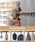 Premium Quality Top Tier Solid Wood Hockey Stick Wall Mounted Coat Rack Featuring Six Heavy Duty Hooks with pine wood finish.