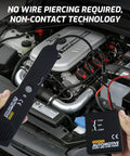 Easy To Use Automotive Circuit Tester For Quick Open And Short Circuit Checks Car Wire Tracer And Fault Finder Electrical Detector Probe DC Six To Forty Two Volts Handy Car Diagnostic Tool held near car engine for testing.