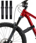 4 Pack Bike Rack Straps With Adjustable Wheel Stabilizers securing a red bike with anti-slip gel grip straps attached to the frame.