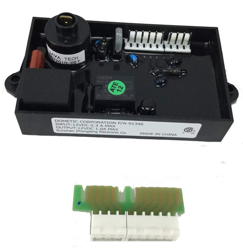 Close-up of 91365 Atwood Potted Circuit Board Kit With Fuse For Marine And RV Electrical Systems, showing black module and connectors.
