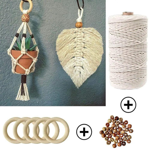 All In One Macrame Kit For Beginners With Natural Cotton Rope 3mm x 220 Yards A Complete Wall Hanging Set Including Wooden Beads, Rings, Sticks, S Hooks And Easy DIY Guide.