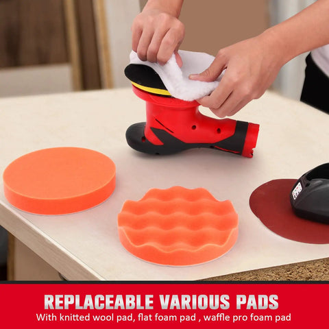 Cordless Car Buffer Polisher Kit with six speed rotary polisher, 120W motor, replaceable wool and foam pads for detailing