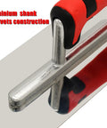 Close-up of Must Have Stainless Steel Concrete Trowel Set 2 Piece Flat Finishing Trowels showing aluminum shank and no-rivets handle.