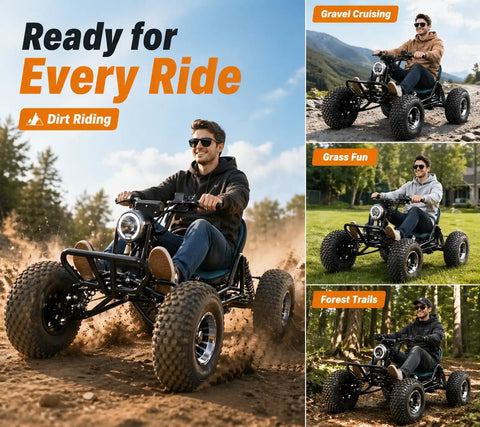 Trail Ready Electric Go Kart For Adults With 4000W Peak Power And 31 MPH Top Speed Off Road Suspension in action on trails