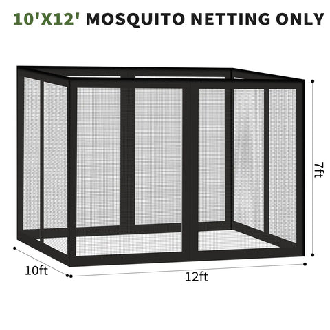 Universal Mosquito Netting For 10x12 Gazebos, 4 Panel Zippered Mesh Curtains, Easy Install, Heavy Duty Polyester And Nylon Walls