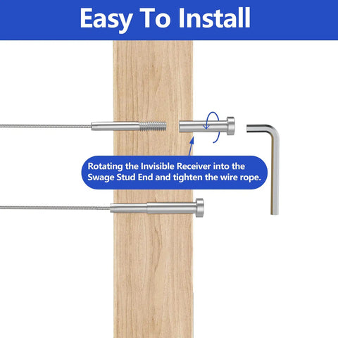 40 Pack Stainless Steel Invisible Receiver And Swage Stud End Fittings For Three Sixteenths Inch Cable Railing installation