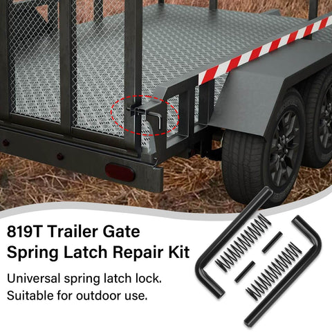 Beefed Up Trailer Gate Latch Kit For Carry On Utility Trailers 819T Spring Replacement Heavy Duty Gate Repair Kit shown installed on trailer.